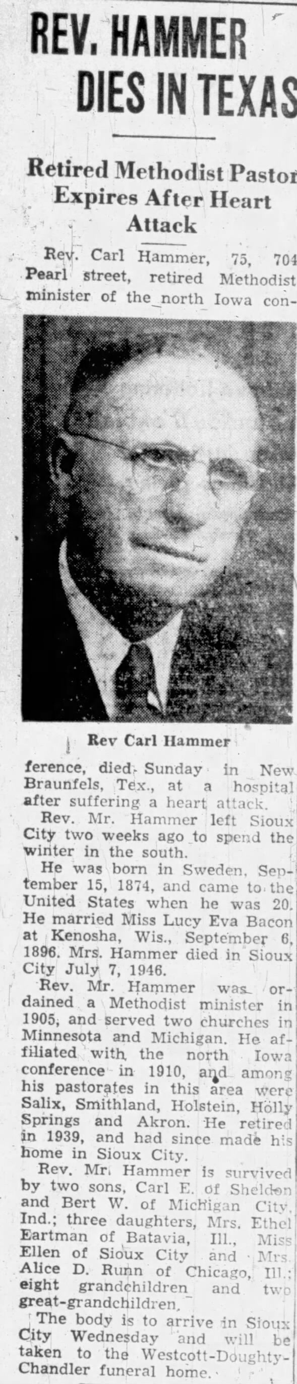 Obituary for Carl Hammer (Aged 75)